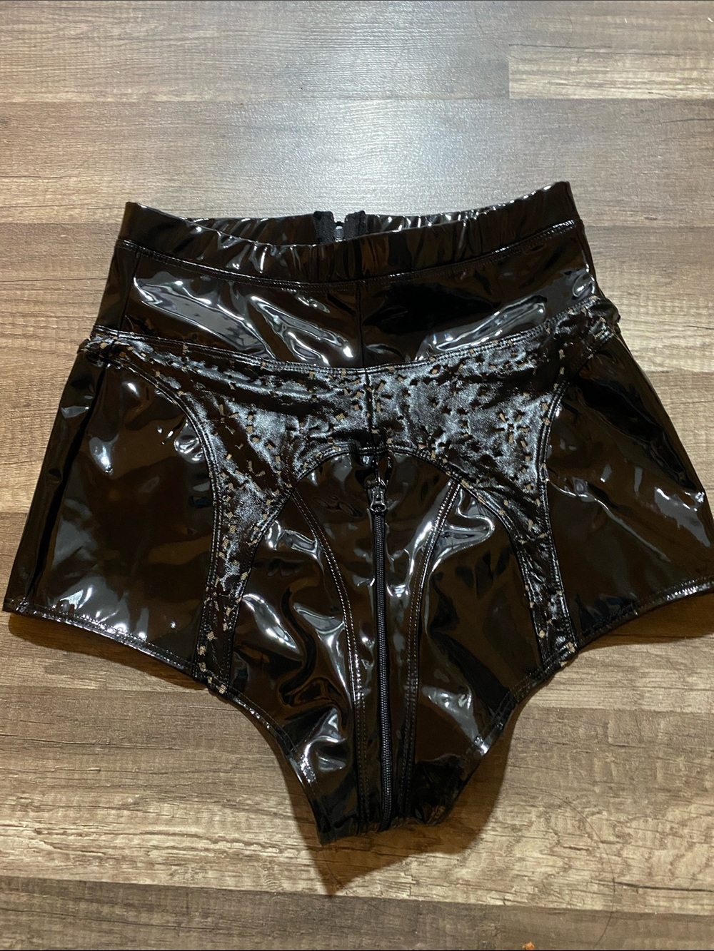 High-Waist Black Patent Vinyl Shorts